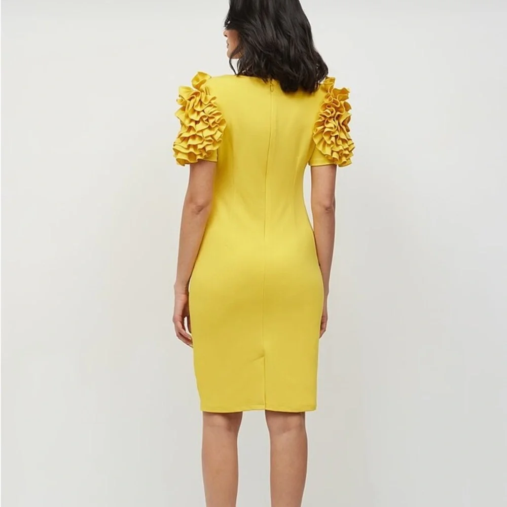 New York & Company Yellow Ruffle-Sleeve Sheath Dress – Size 2 - Picture 3 of 8